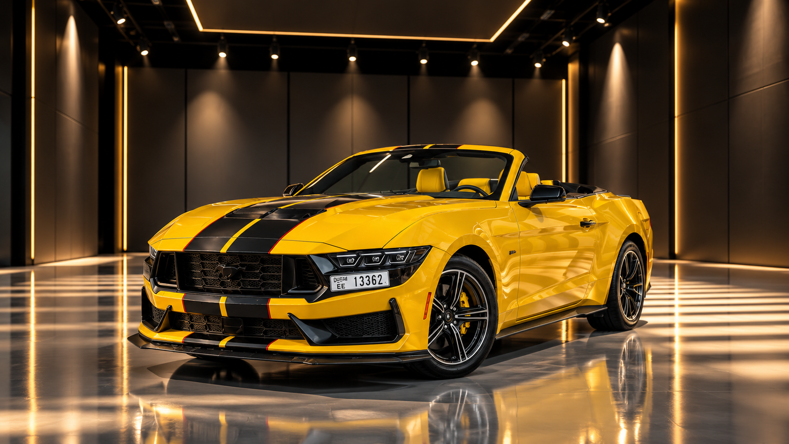 yellow convertible mustang